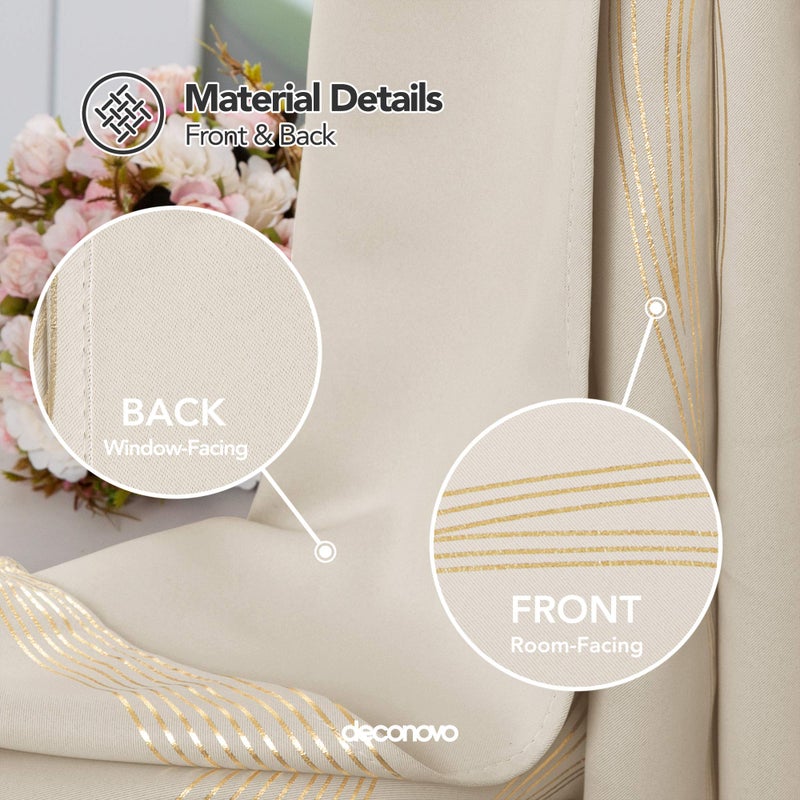 Deconovo Blackout Curtains - Thermal Insulated, Noise-Reducing Window Drapes for Bedroom, Living Room - 2 Panels, Light Beige/Wave, 52W x 90L - Image 5